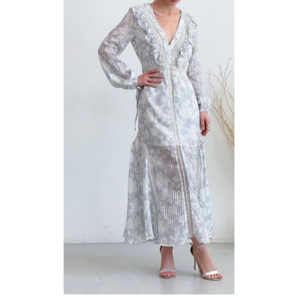 Stevie May Dress Size Small Beige Romantic Floral Midi Boho Ruffle